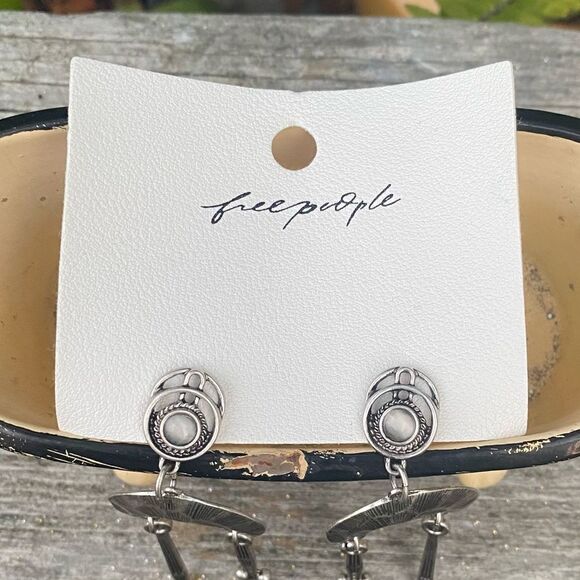 NWOT New Free People Back to Brooklyn Silver Moon Dange Drop Earrings Boho - Picture 7 of 9